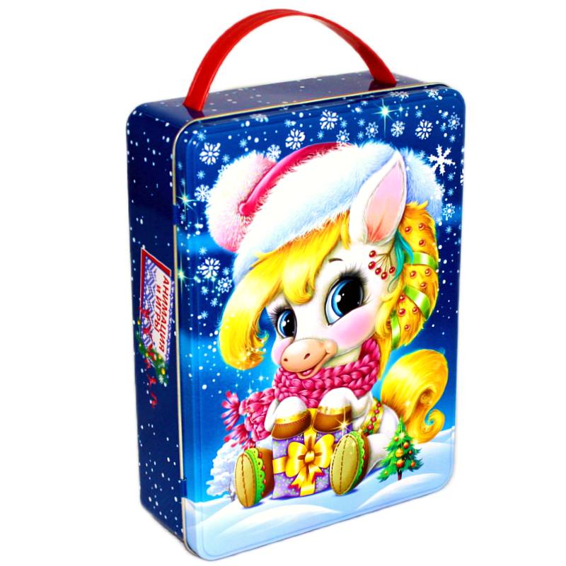 Сладкий новогодний подарок в жестяной упаковке весом 543 грамма